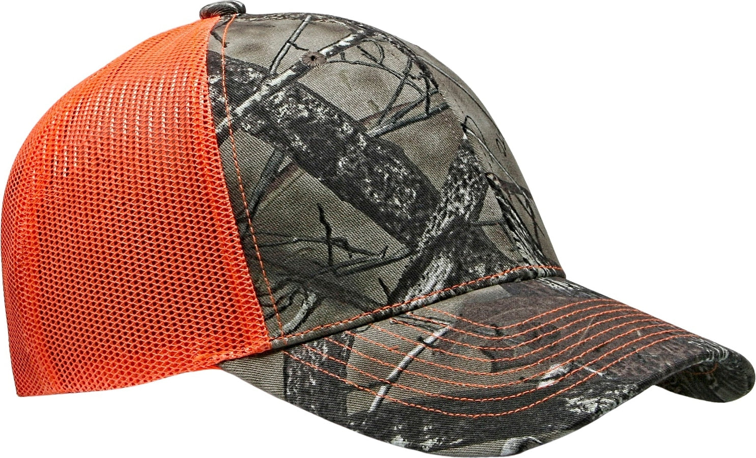 Cobra Cap C112-c 6 Panel Structured Poly/cotton Front Mesh Back Camo - Flame Orange