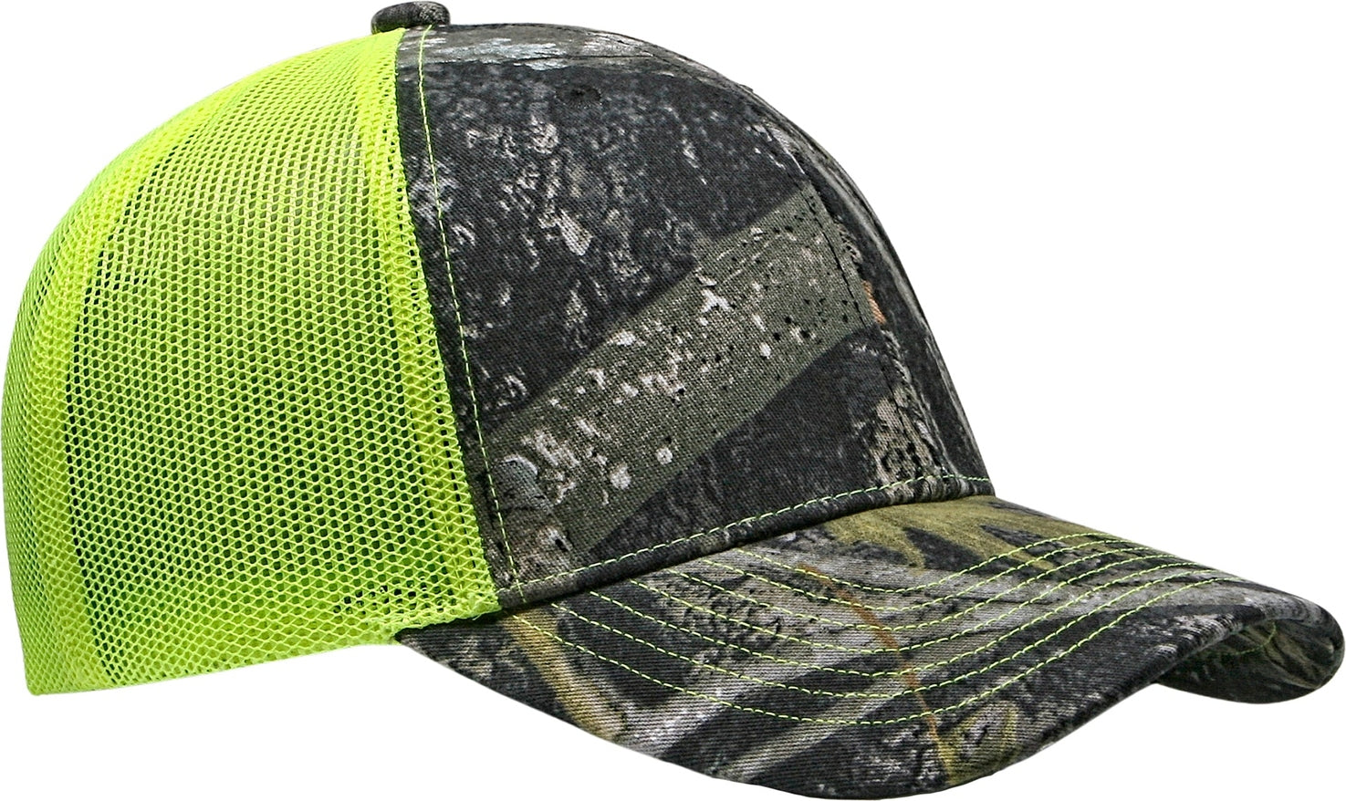 Cobra Cap C112-c 6 Panel Structured Poly/cotton Front Mesh Back Camo - Truetimber Mc Neon Yellow