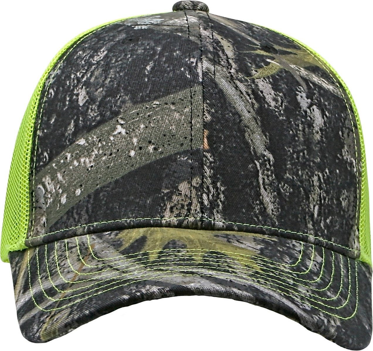 Cobra Cap C112-c 6 Panel Structured Poly/cotton Front Mesh Back Camo - Truetimber Mc Neon Yellow