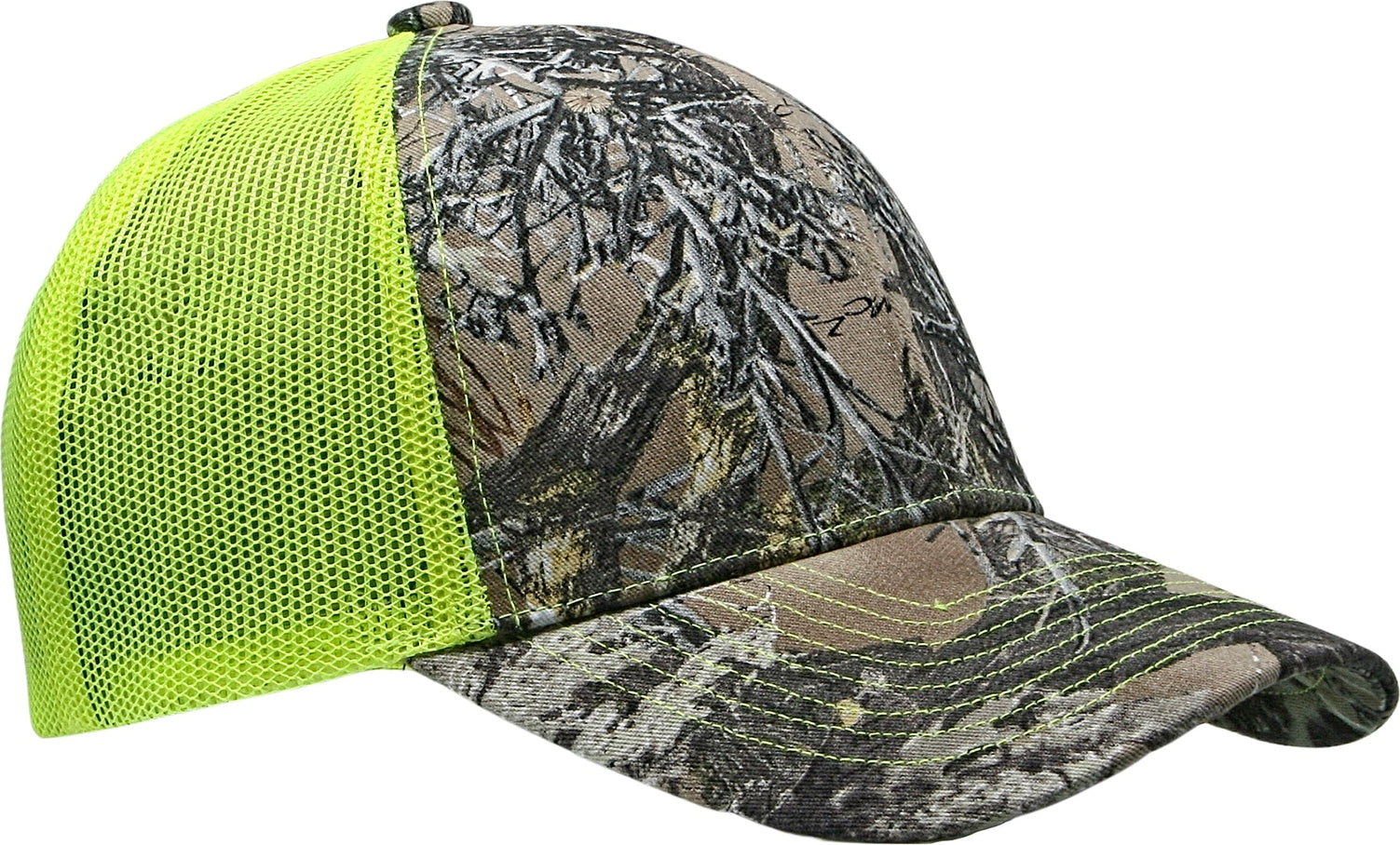 Cobra Cap C112-c 6 Panel Structured Poly/cotton Front Mesh Back Camo - Truetimber Mc2 Neon Yellow