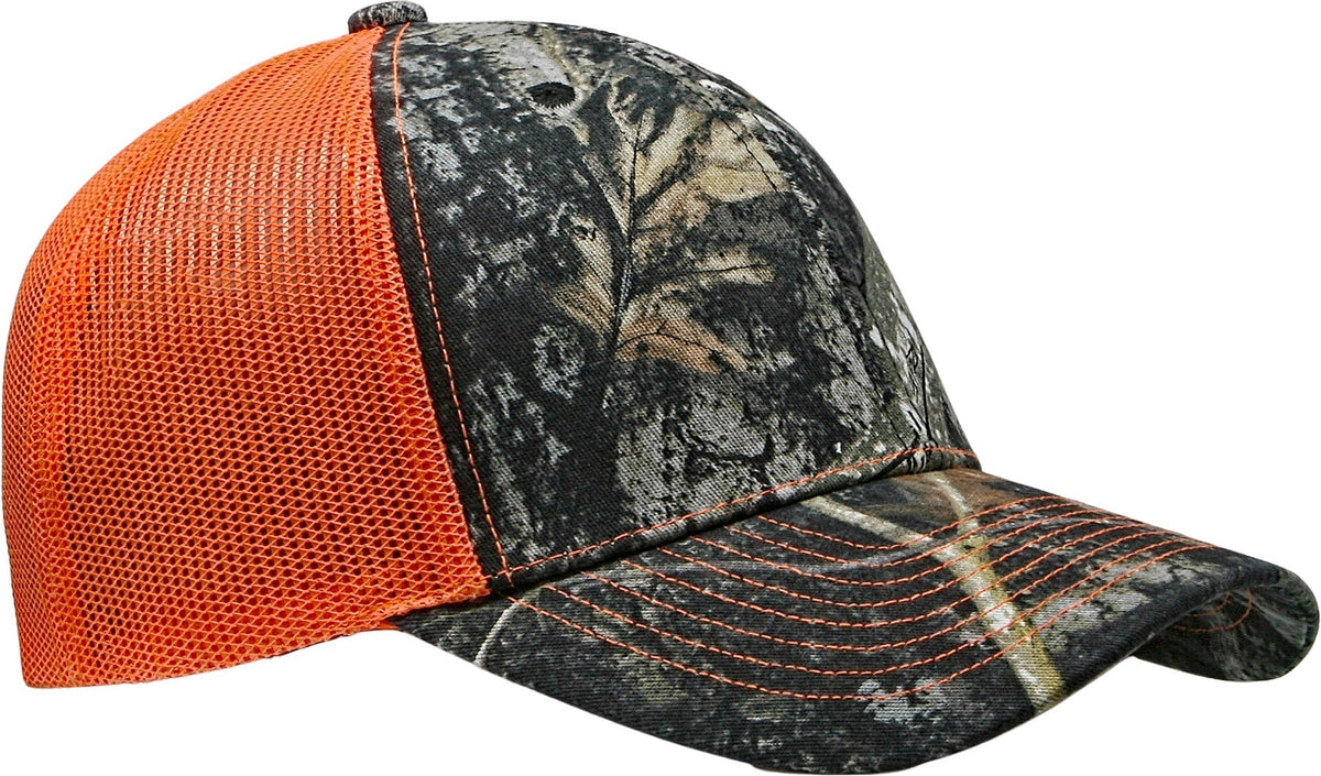 Cobra Cap C112-c 6 Panel Structured Poly/cotton Front Mesh Back Camo - Truetimber Mc Flame Orange