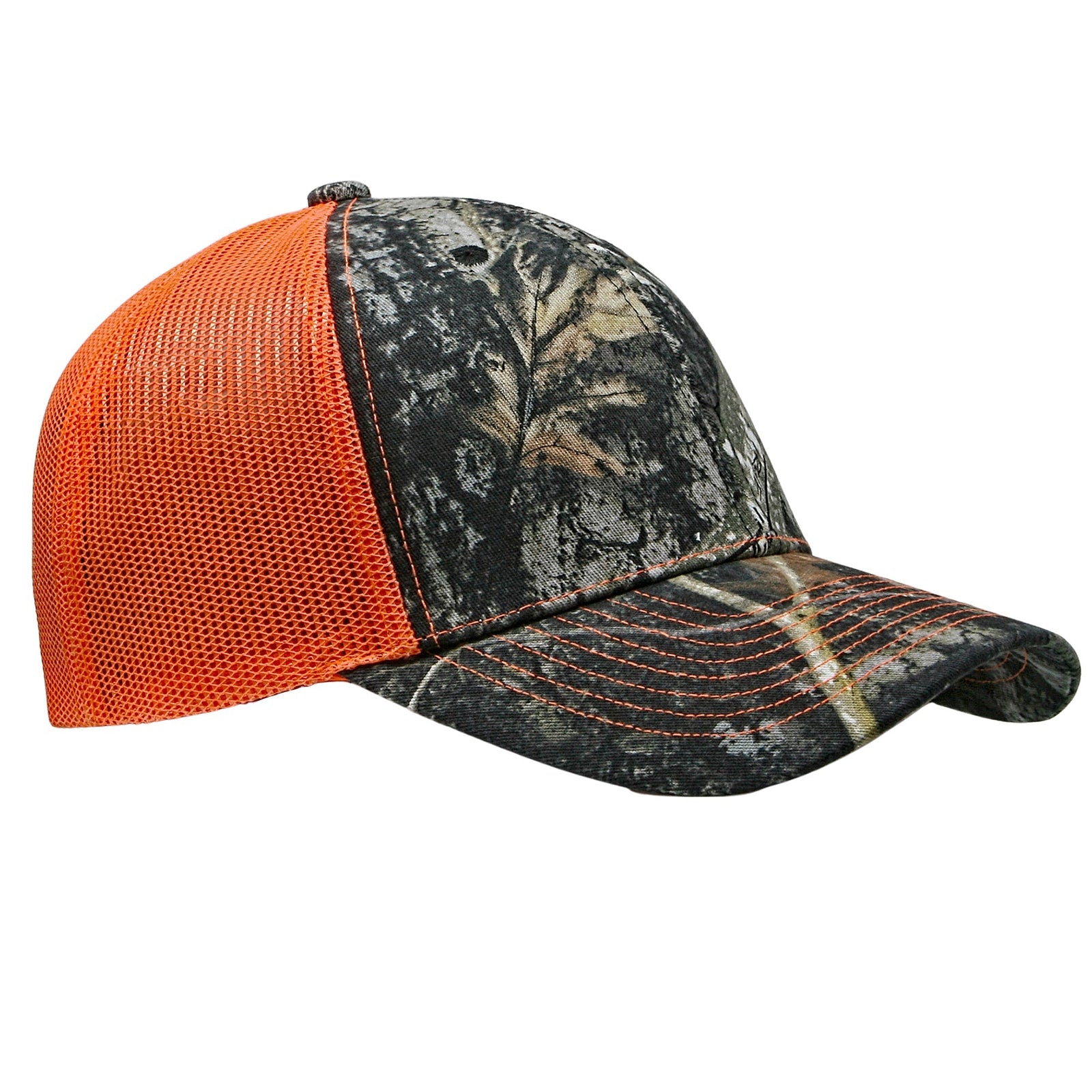 Cobra Cap C112-c 6 Panel Structured Poly/cotton Front Mesh Back Camo - Truetimber Mc Flame Orange