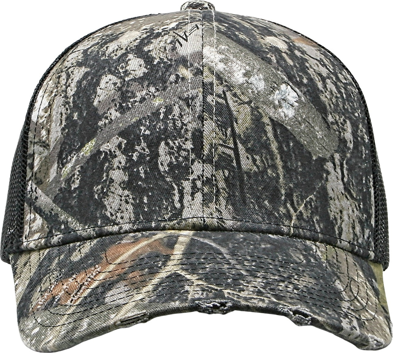 Cobra Cap C112-d 6 Panel Distressed Structured Poly/cotton Front Mesh Back Camo - Truetimber Nc Black