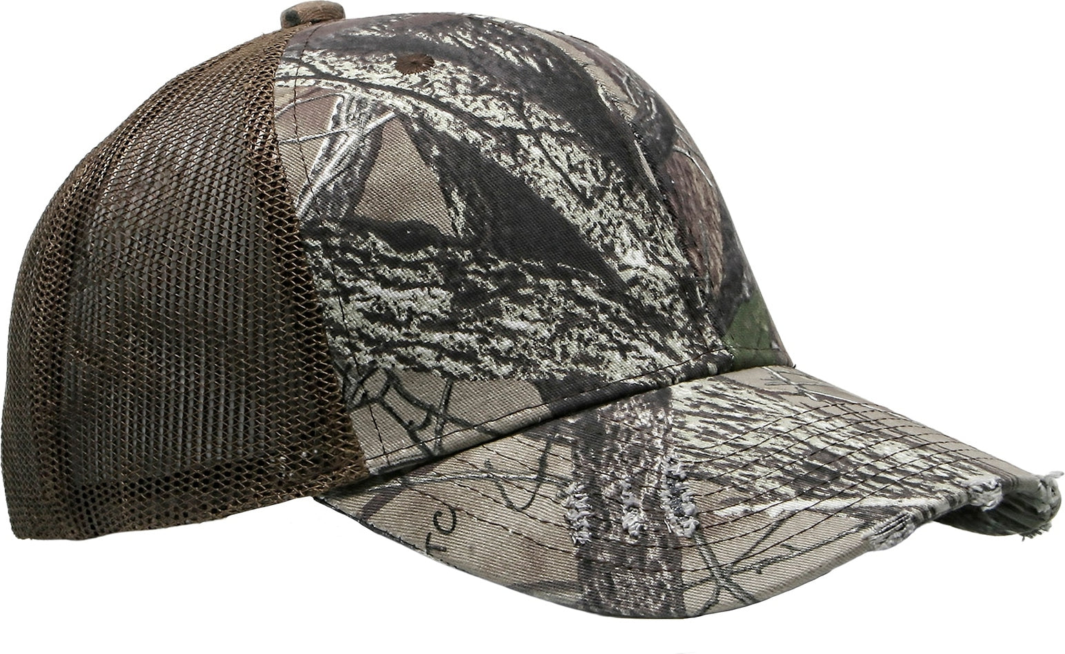 Cobra Cap C112-d 6 Panel Distressed Structured Poly/cotton Front Mesh Back Camo - Truetimber Htcf Brown