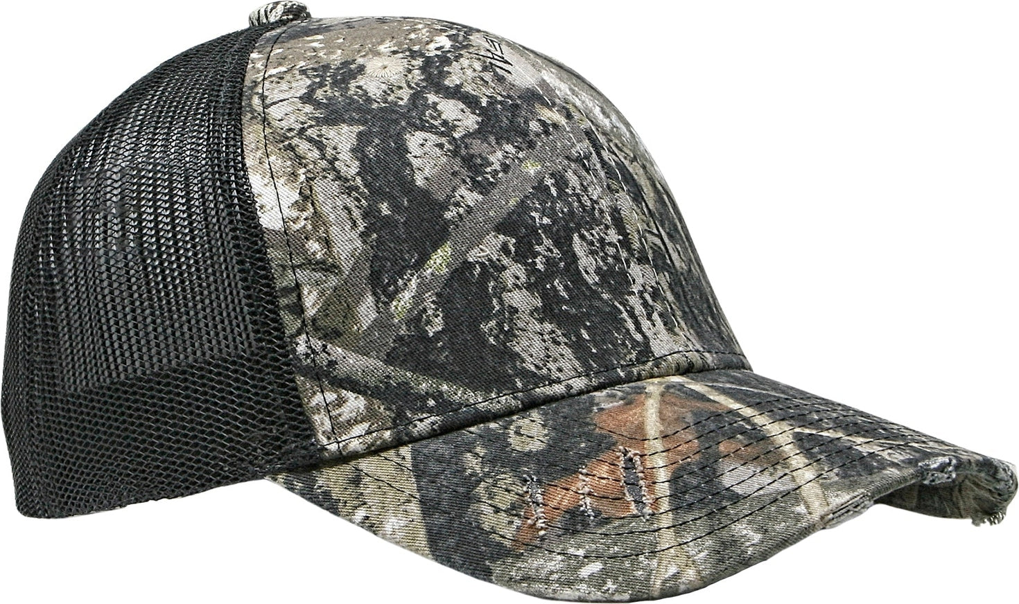Cobra Cap C112-d 6 Panel Distressed Structured Poly/cotton Front Mesh Back Camo - Truetimber Nc Black