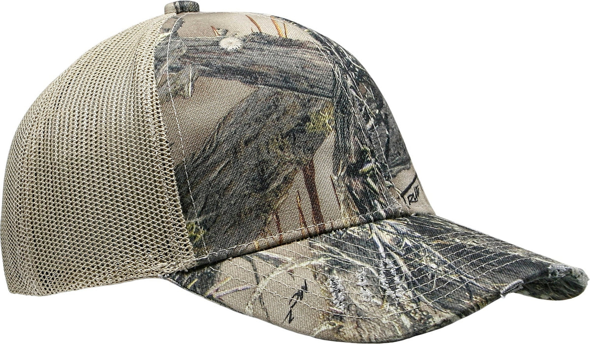 Cobra Cap C112-d 6 Panel Distressed Structured Poly/cotton Front Mesh Back Camo - Truetimber Mc2 Khakimesh