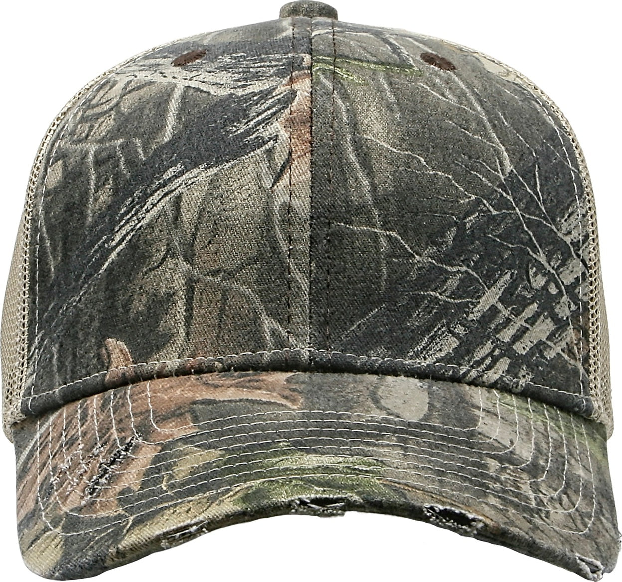 Cobra Cap C112-d 6 Panel Distressed Structured Poly/cotton Front Mesh Back Camo - Superflauge Khaki