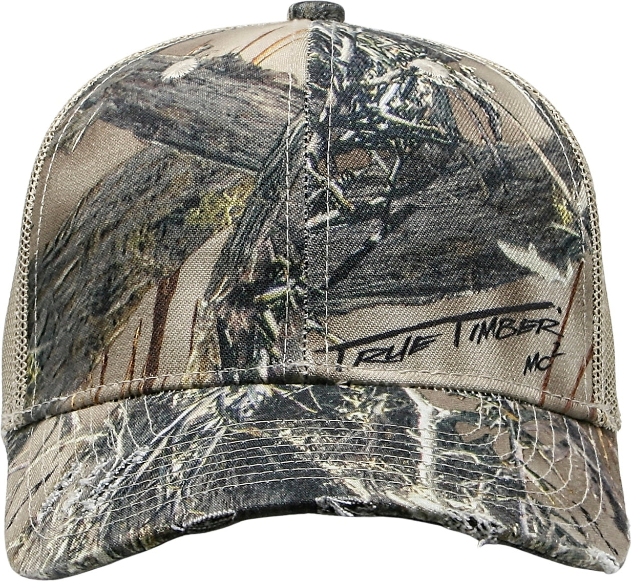 Cobra Cap C112-d 6 Panel Distressed Structured Poly/cotton Front Mesh Back Camo - Truetimber Mc2 Khaki
