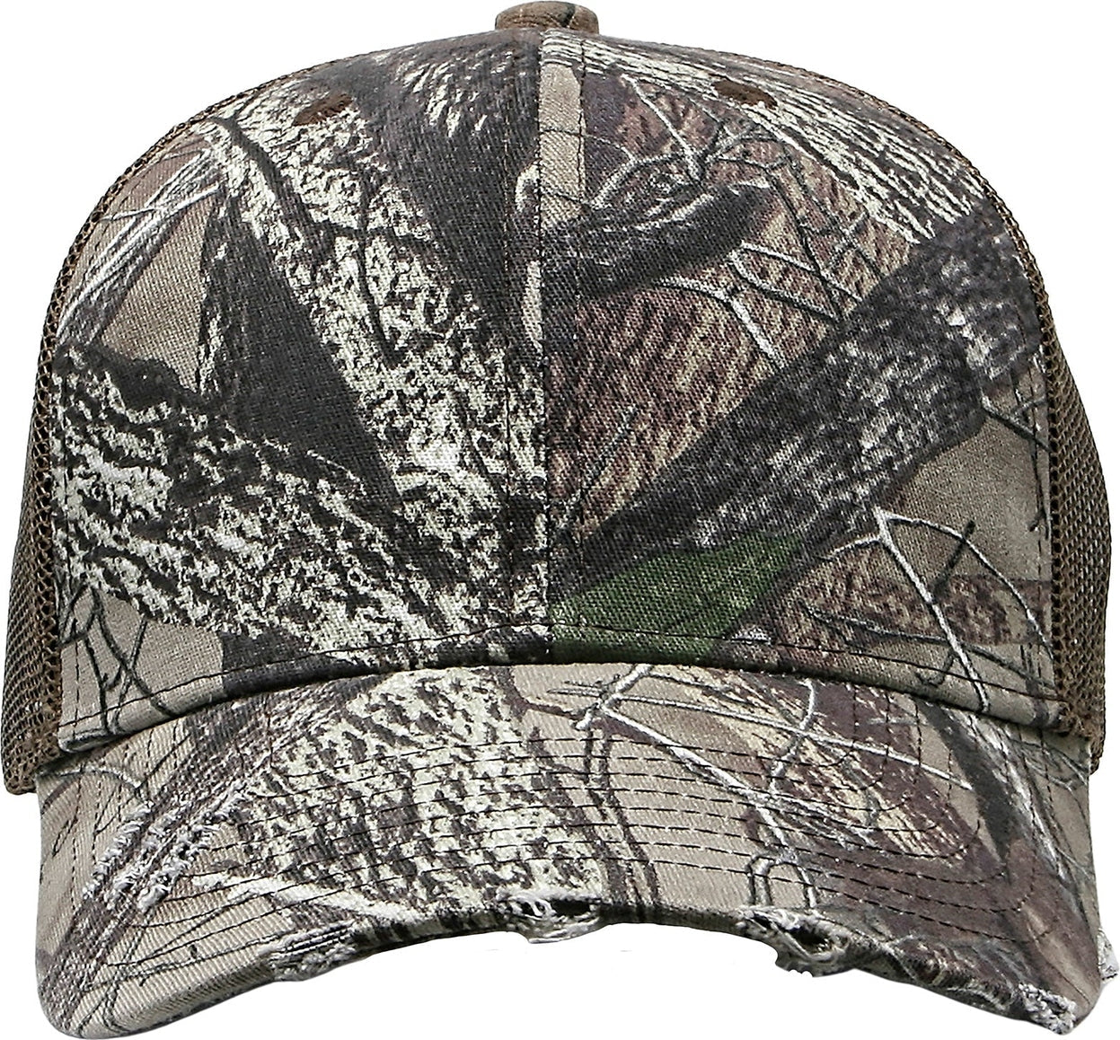 Cobra Cap C112-d 6 Panel Distressed Structured Poly/cotton Front Mesh Back Camo - Truetimber Htcf Brown