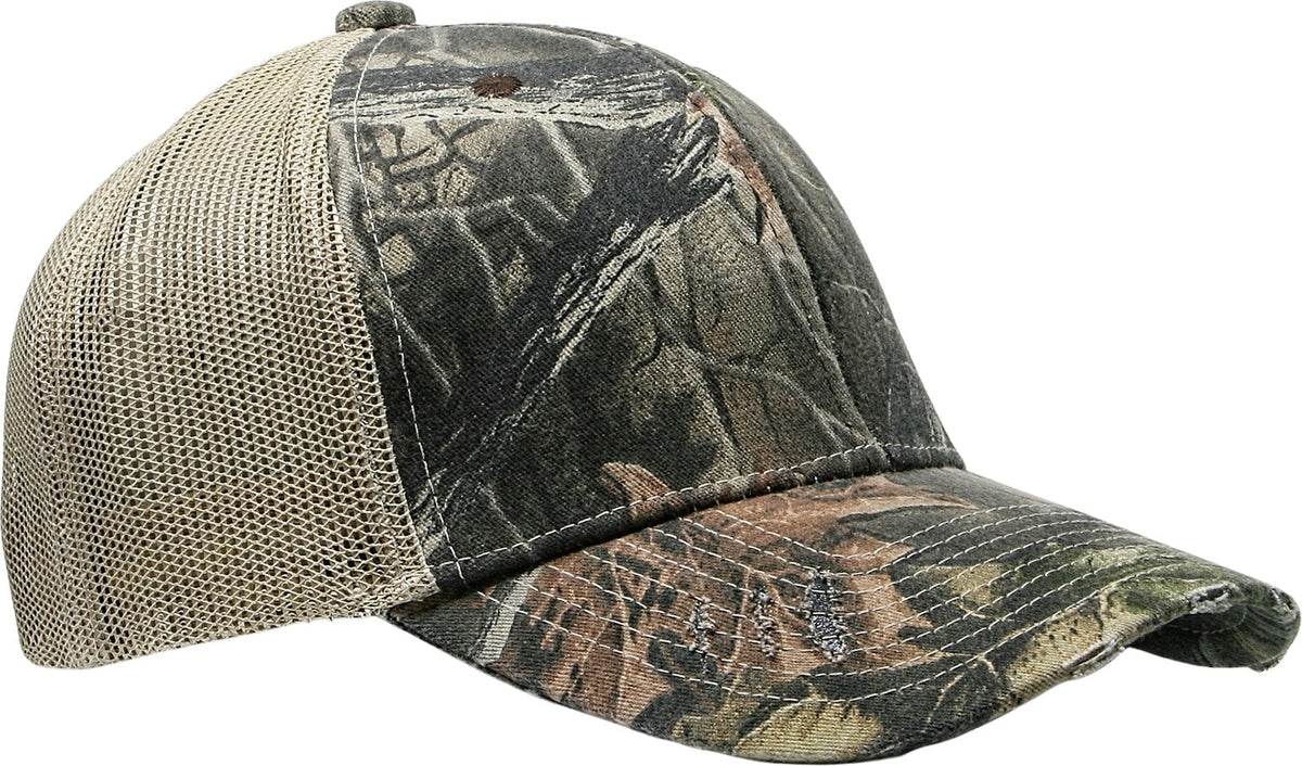 Cobra Cap C112-d 6 Panel Distressed Structured Poly/cotton Front Mesh Back Camo - Superflauge Khaki