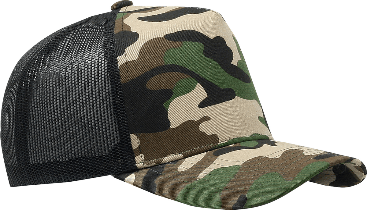 Cobra Cap C112f 5 Panel Structured Poly/cotton Front Mesh Back - Army Green Camo Black