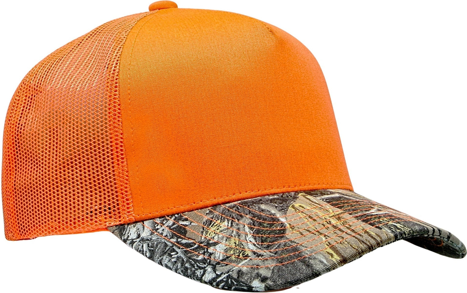 Cobra Cap C112f-c 5 Panel Structured Poly/cotton Front Mesh Back Camo - Flame Orange Truetimbermc2