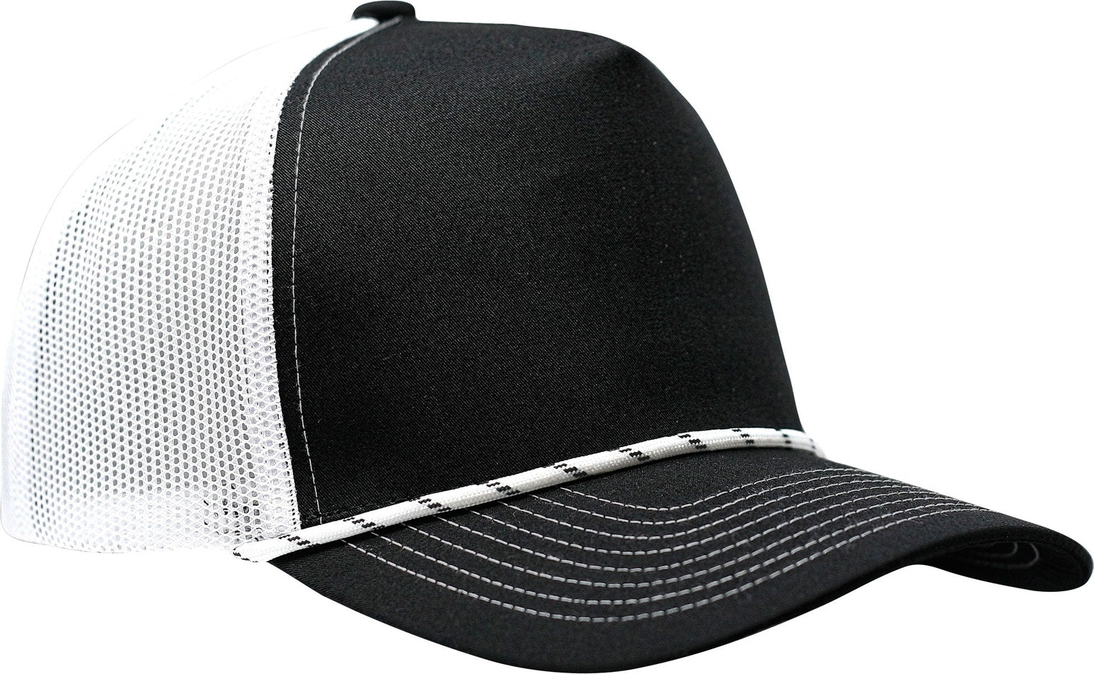 Cobra Cap C112fr 5 Panel Mixcolors Rope Structured Poly/cotton Front Mesh Back - Black White