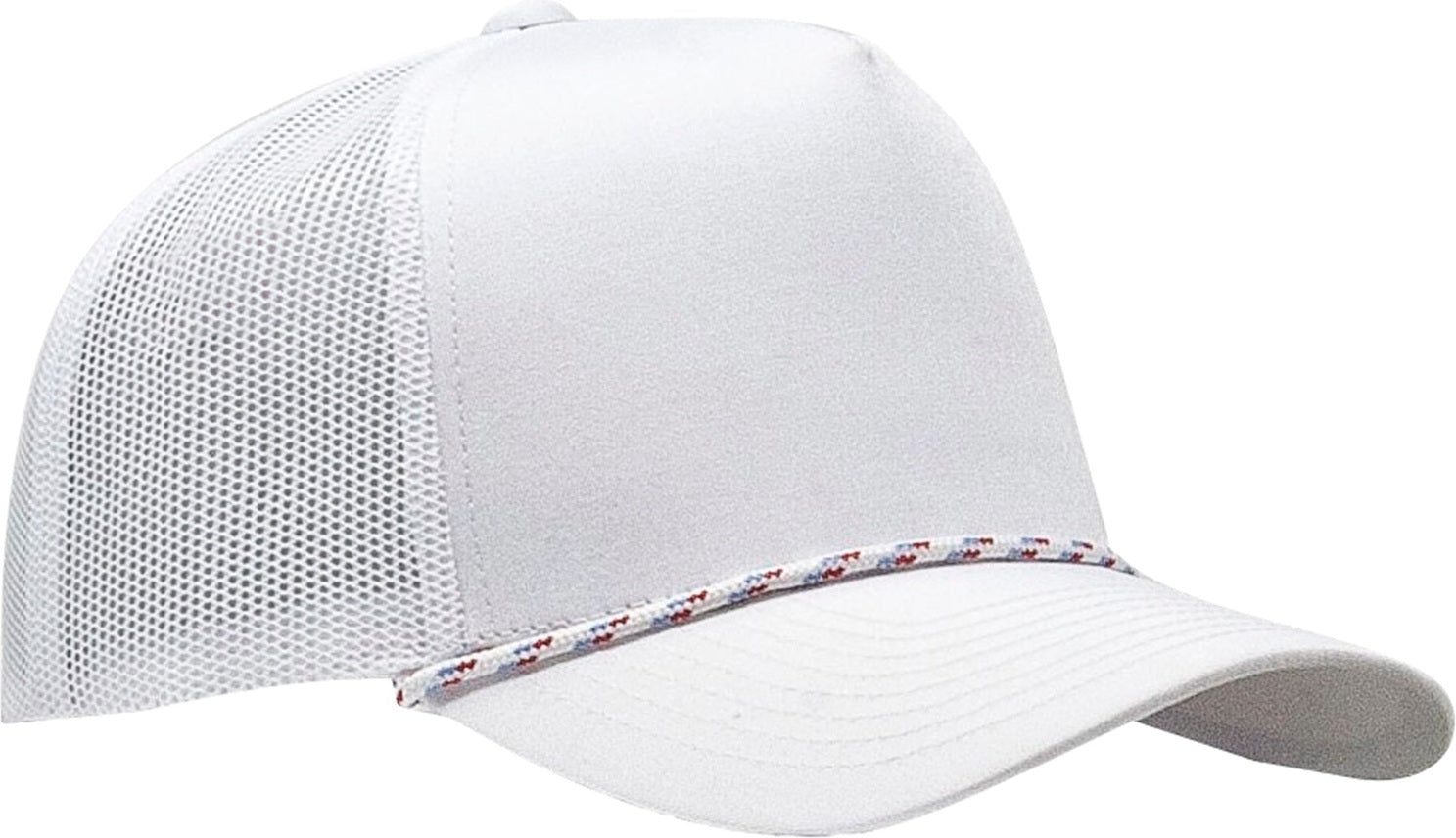 Cobra Cap C112fr 5 Panel Mixcolors Rope Structured Poly/cotton Front Mesh Back - White Red Blue
