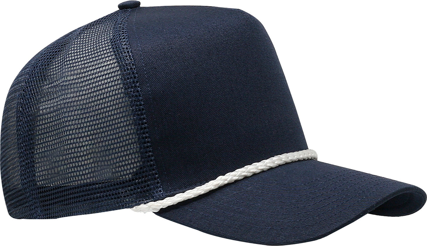 Cobra Cap C256m 5 Panel Cotton Twill Front Mesh Back 7 Mm Rope Upgraded Tsm - Navy White
