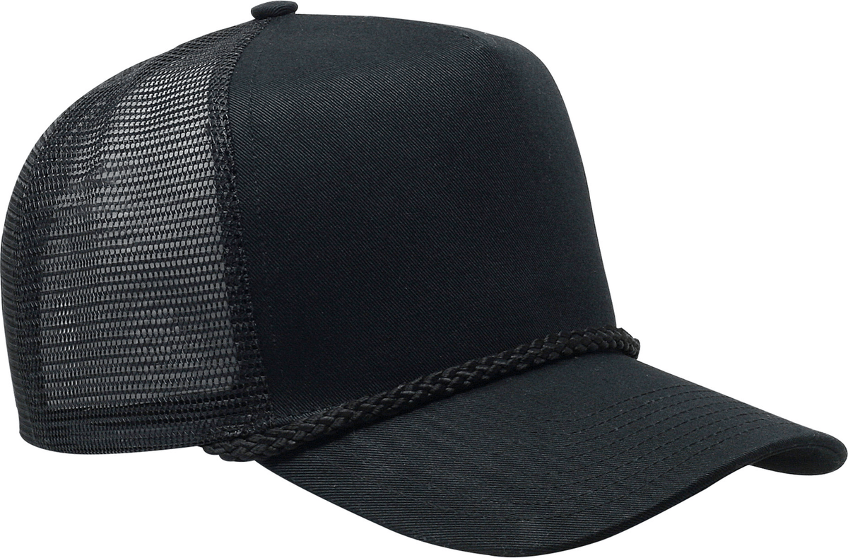 Cobra Cap C256m 5 Panel Cotton Twill Front Mesh Back 7 Mm Rope Upgraded Tsm - Black