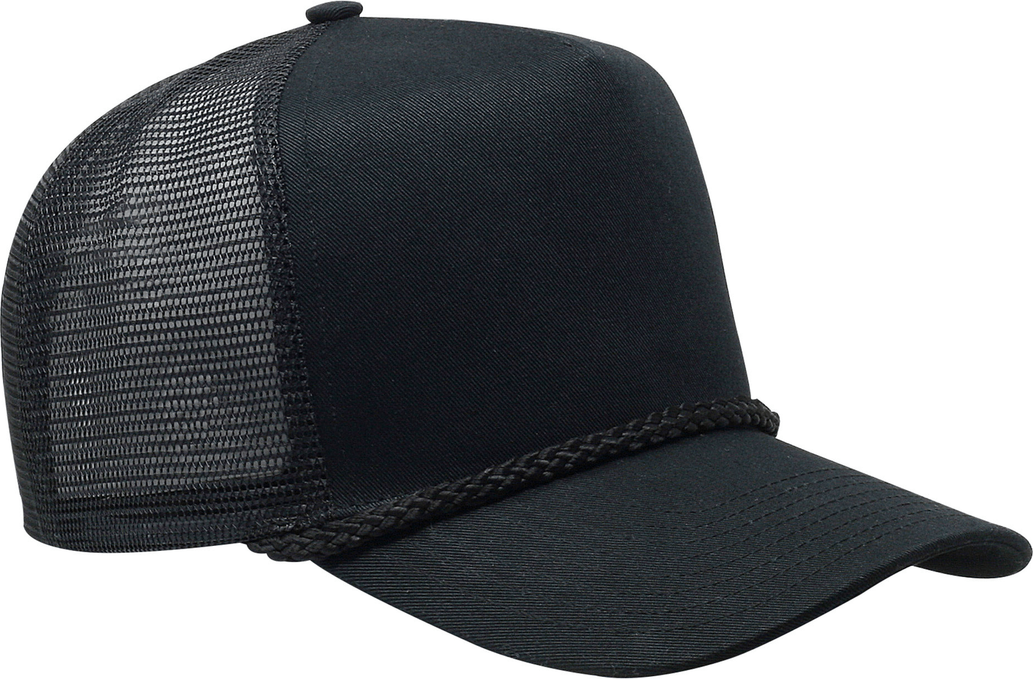 Cobra Cap C256m 5 Panel Cotton Twill Front Mesh Back 7 Mm Rope Upgraded Tsm - Black