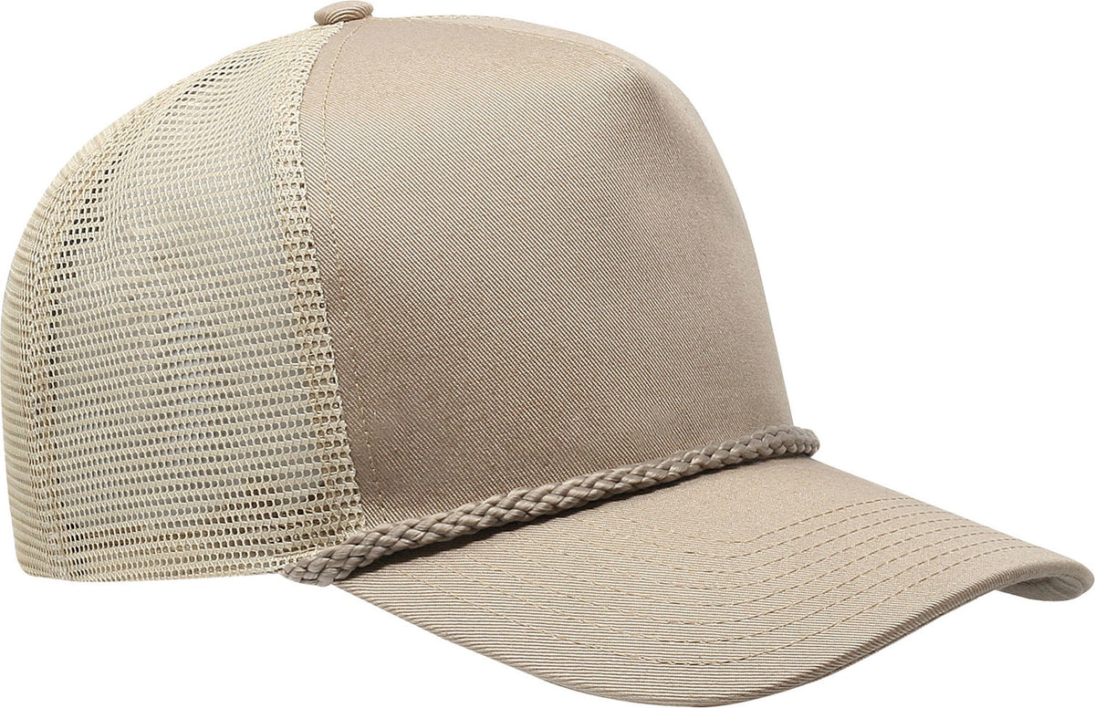 Cobra Cap C256m 5 Panel Cotton Twill Front Mesh Back 7 Mm Rope Upgraded Tsm - Khaki