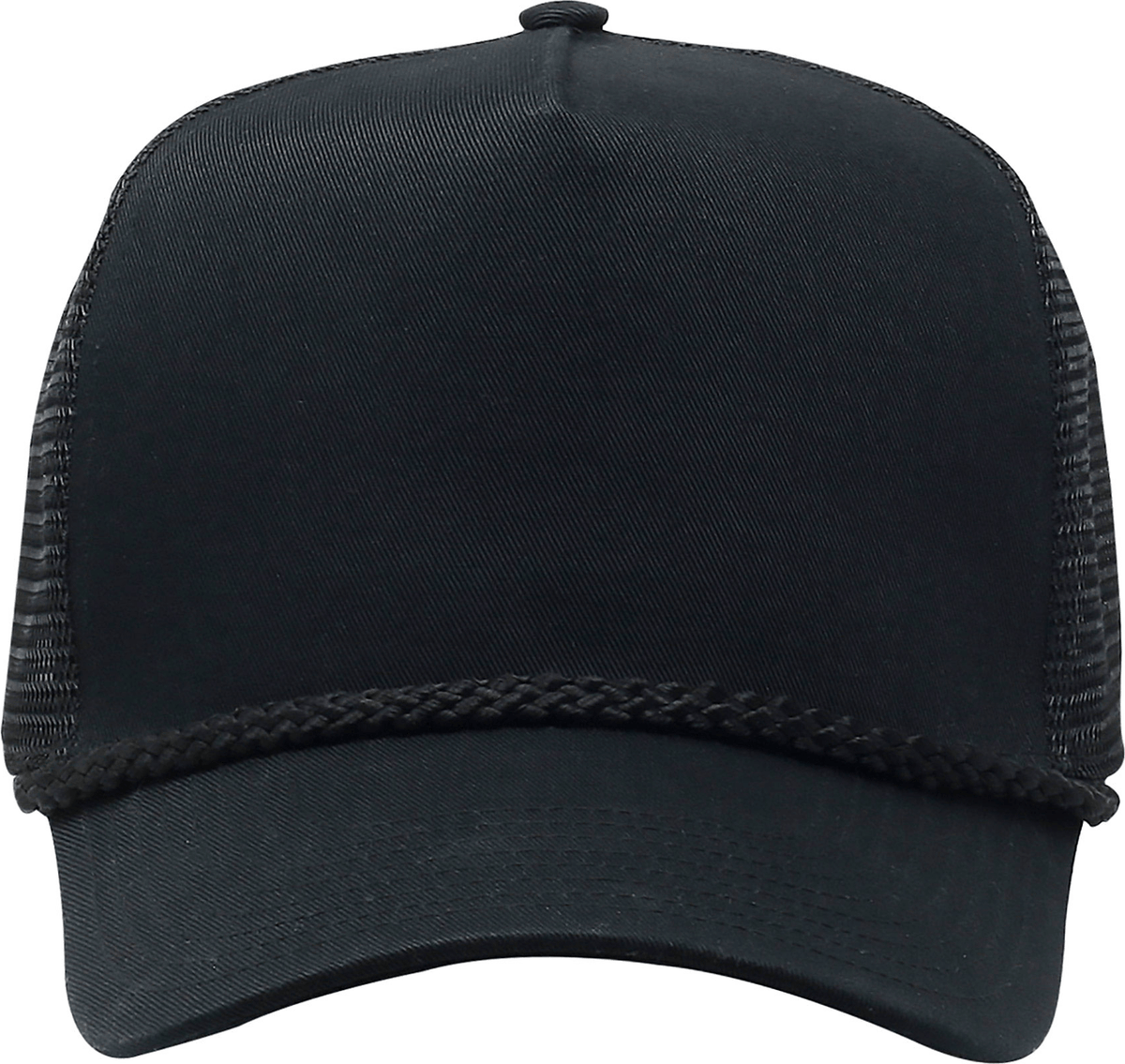 Cobra Cap C256m 5 Panel Cotton Twill Front Mesh Back 7 Mm Rope Upgraded Tsm - Black