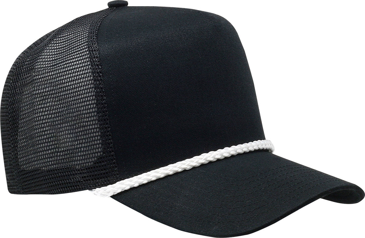 Cobra Cap C256m 5 Panel Cotton Twill Front Mesh Back 7 Mm Rope Upgraded Tsm - Black White