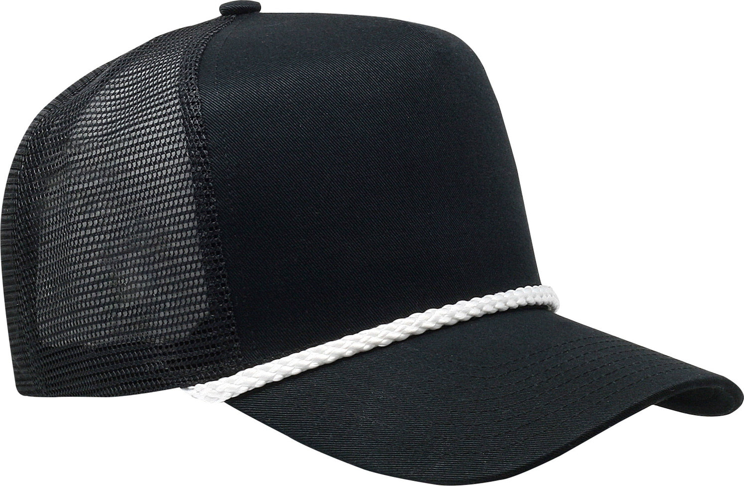 Cobra Cap C256m 5 Panel Cotton Twill Front Mesh Back 7 Mm Rope Upgraded Tsm - Black White