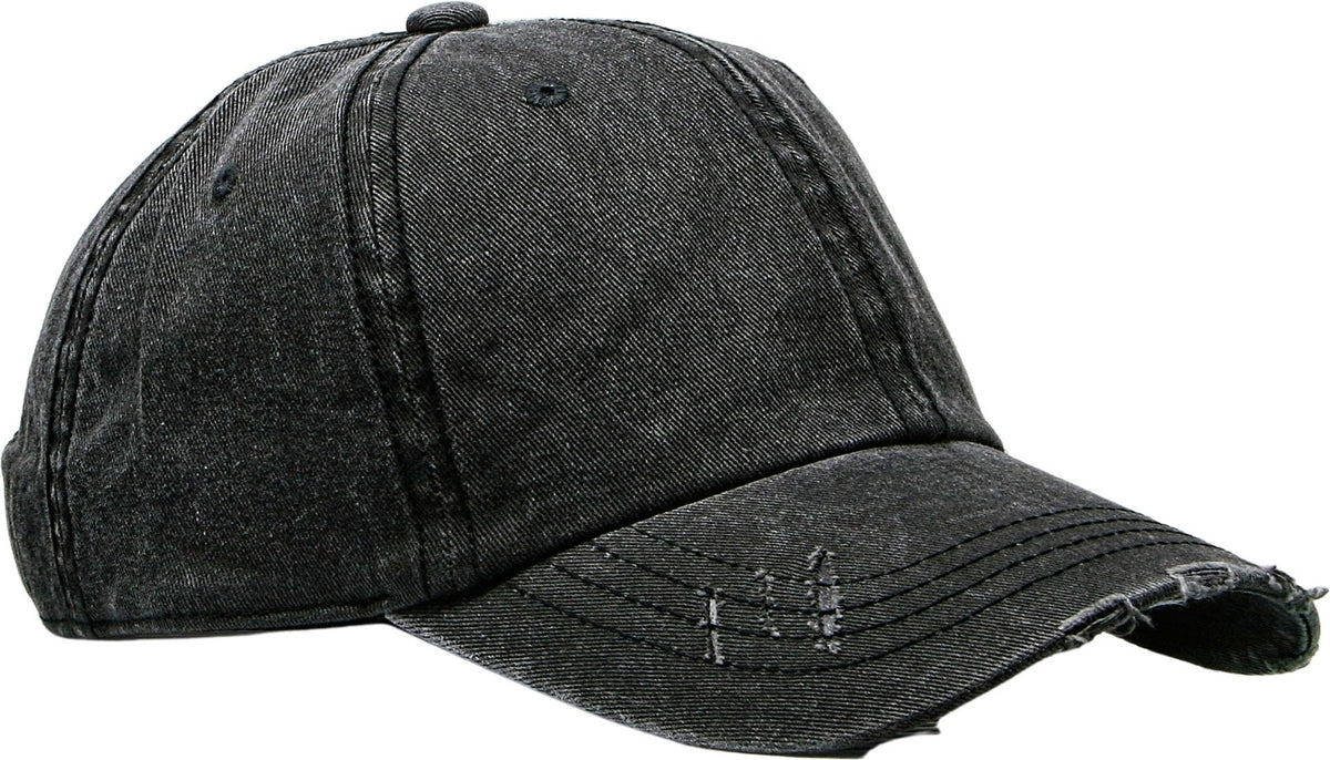 Cobra Cap C324-d 6 Panel Unstructured Pigment Dyed Heavy Cotton Twill Distressed - Black