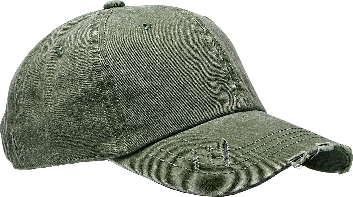 Cobra Cap C324-d 6 Panel Unstructured Pigment Dyed Heavy Cotton Twill Distressed - Olive