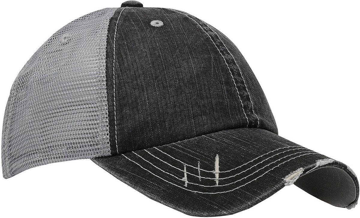 Cobra Cap Ht-d Herringbone Cotton Soft Mesh 6pnl Distressed - Black Gray
