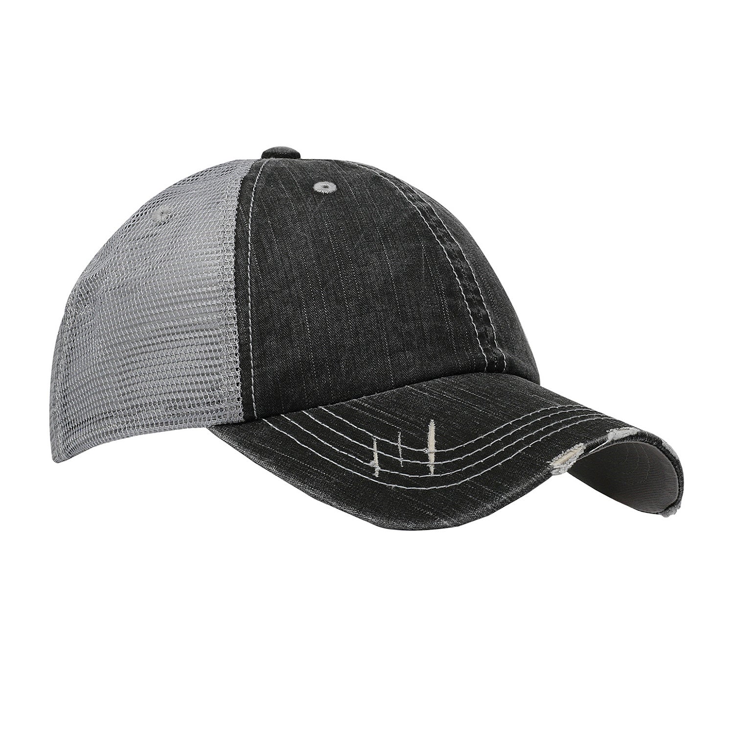 Cobra Cap Ht-d Herringbone Cotton Soft Mesh 6pnl Distressed - Black Gray