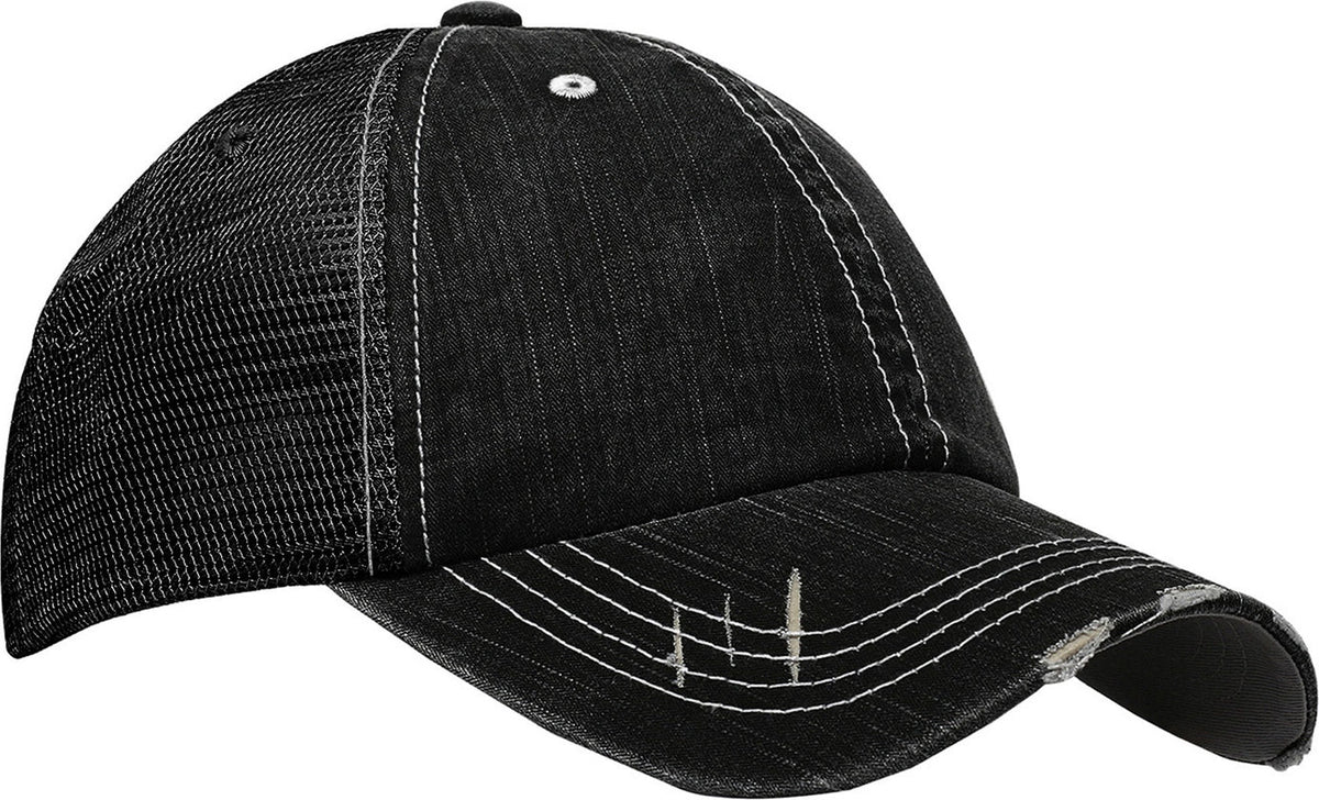 Cobra Cap Pt-m Ponytail Distressed Cotton Soft Mesh Back - Black Black(black Threads not White) - Blackblack White