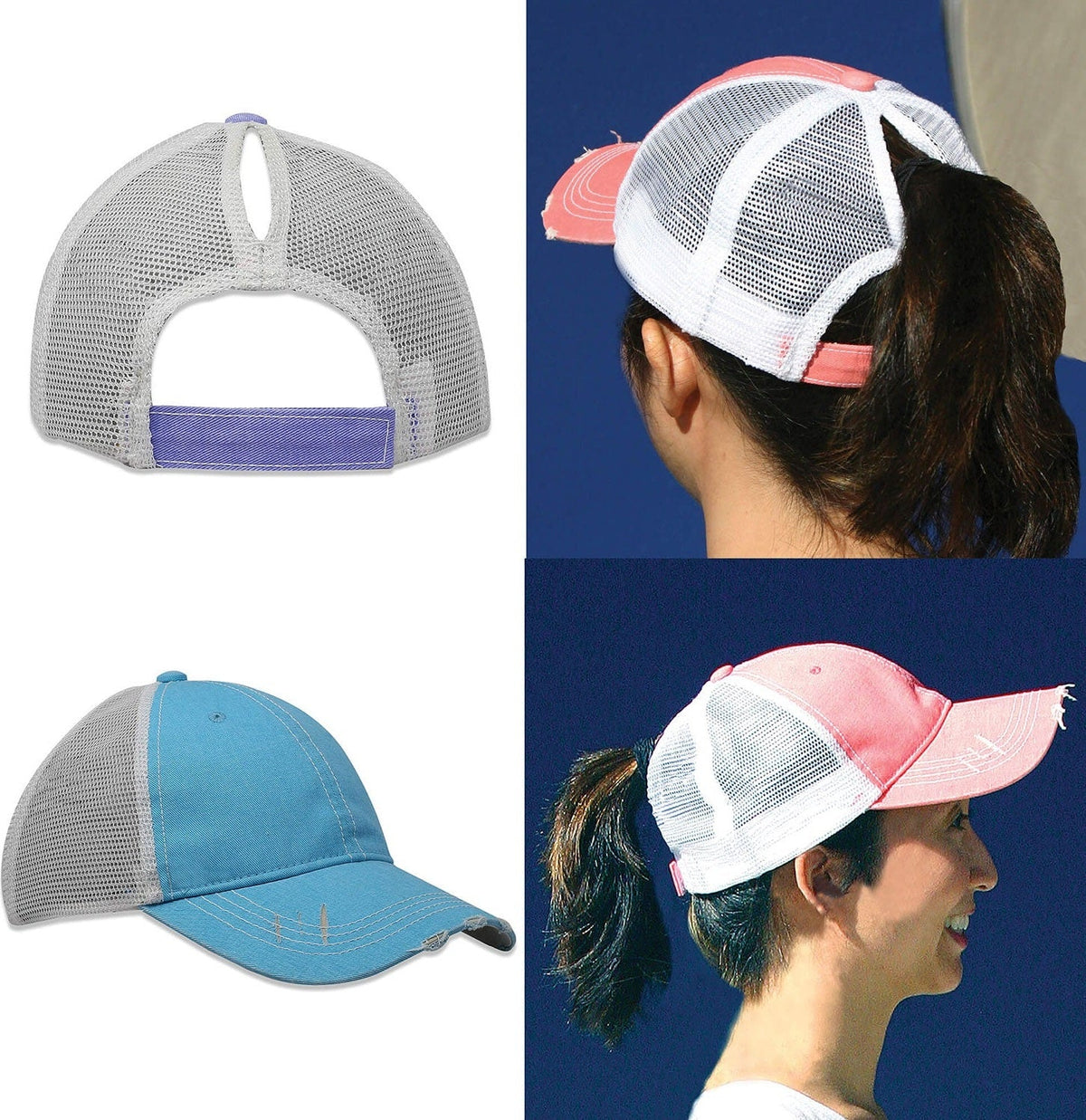 Cobra Cap Pt-m Ponytail Distressed Cotton Soft Mesh Back - Black Gray