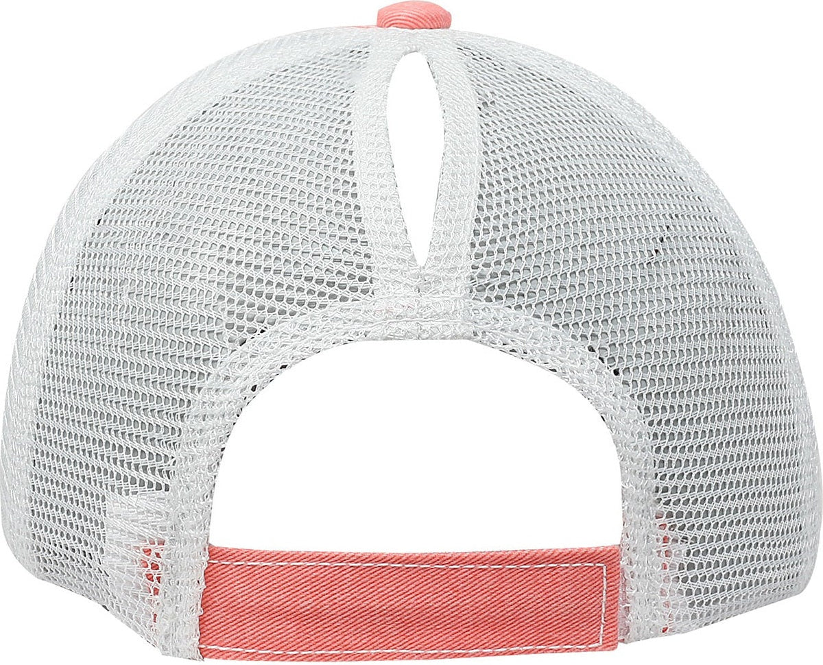 Cobra Cap Pt-m Ponytail Distressed Cotton Soft Mesh Back - Salmon White
