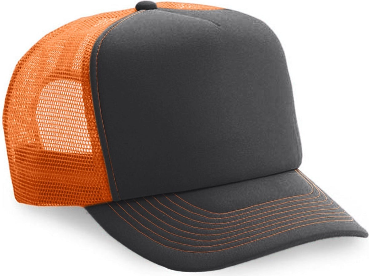 Cobra Cap Truck-5 5 Panel Trucker Foam/mesh - Charcoal Neon Orange