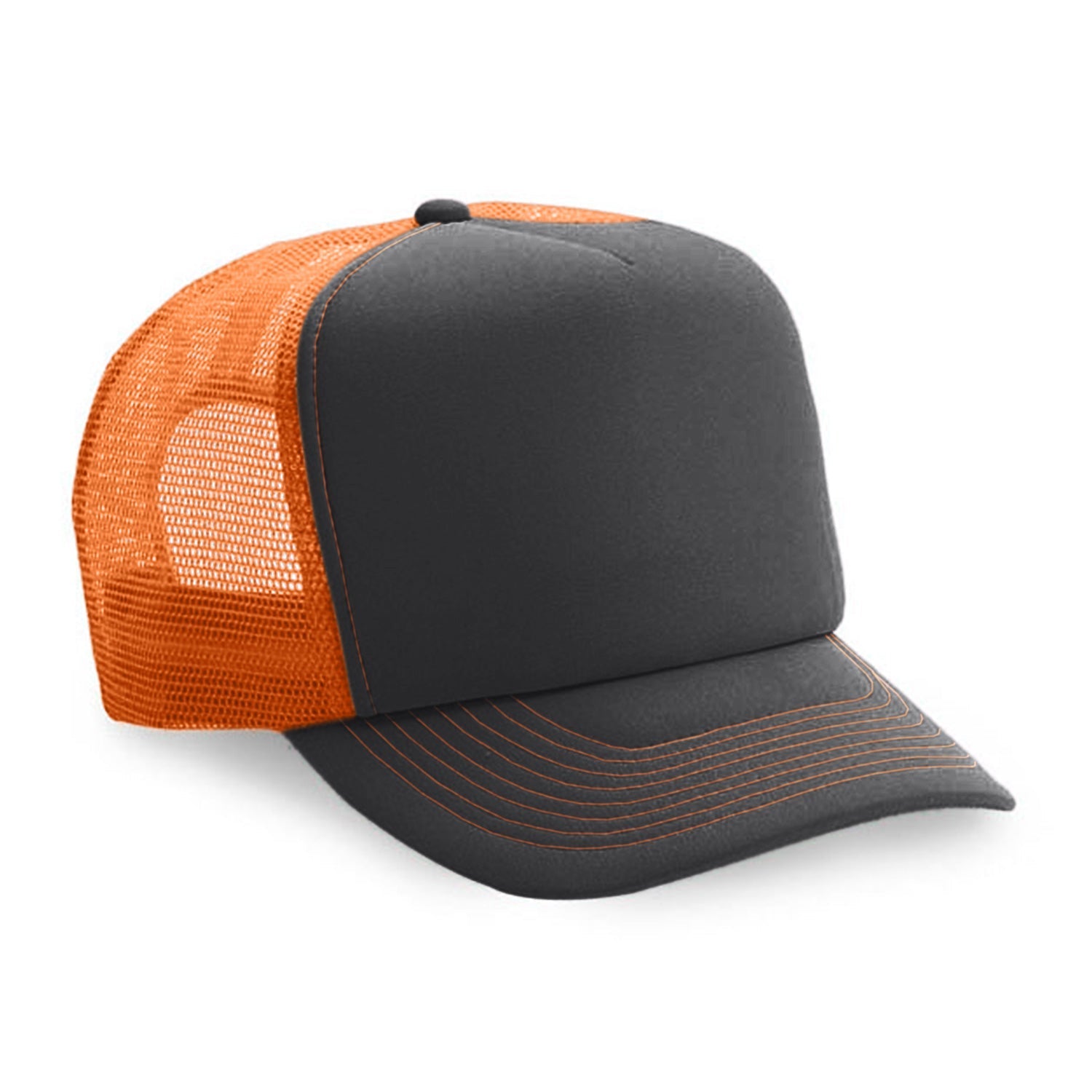 Cobra Cap Truck-5 5 Panel Trucker Foam/mesh - Charcoal Neon Orange