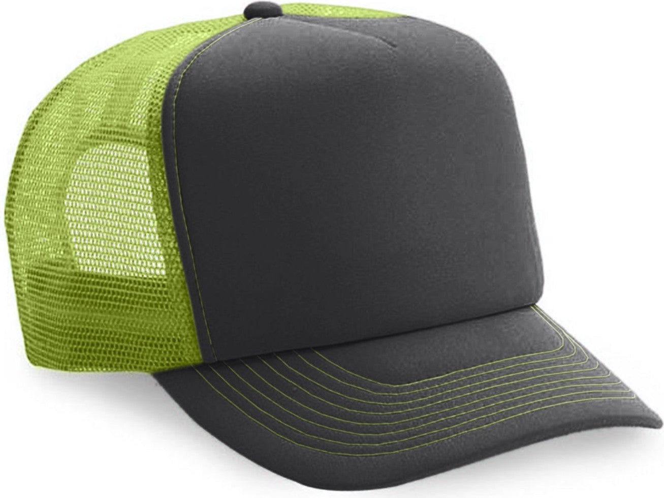 Cobra Cap Truck-5 5 Panel Trucker Foam/mesh - Charcoal Neon Yellow