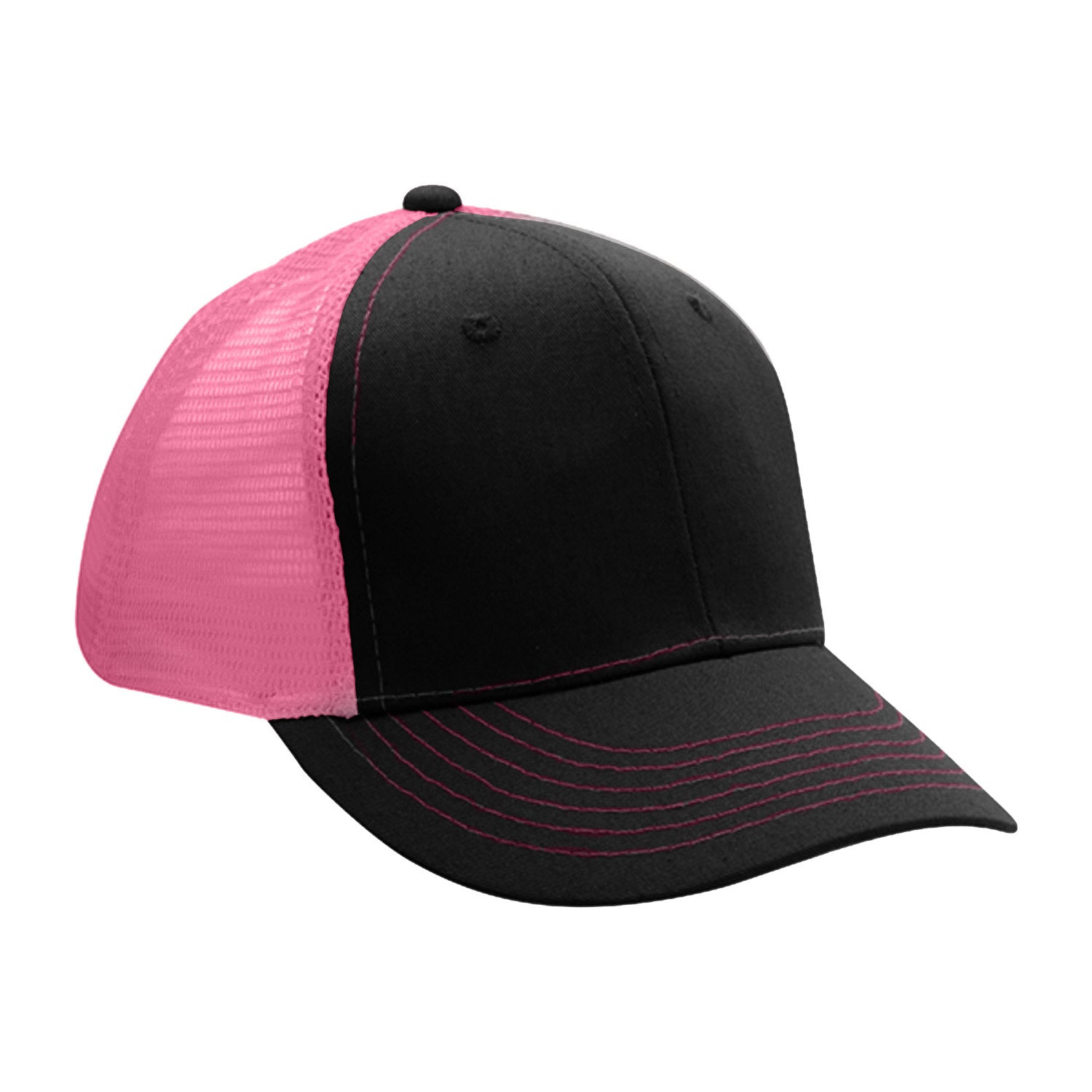 Cobra Cap Truck-6 6 Panel Trucker Twill/mesh - Black Neon Pink