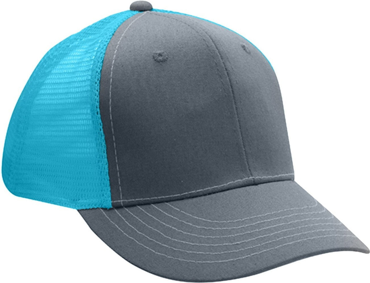 Cobra Cap Truck-6 6 Panel Trucker Twill/mesh - Charcoal Aqua