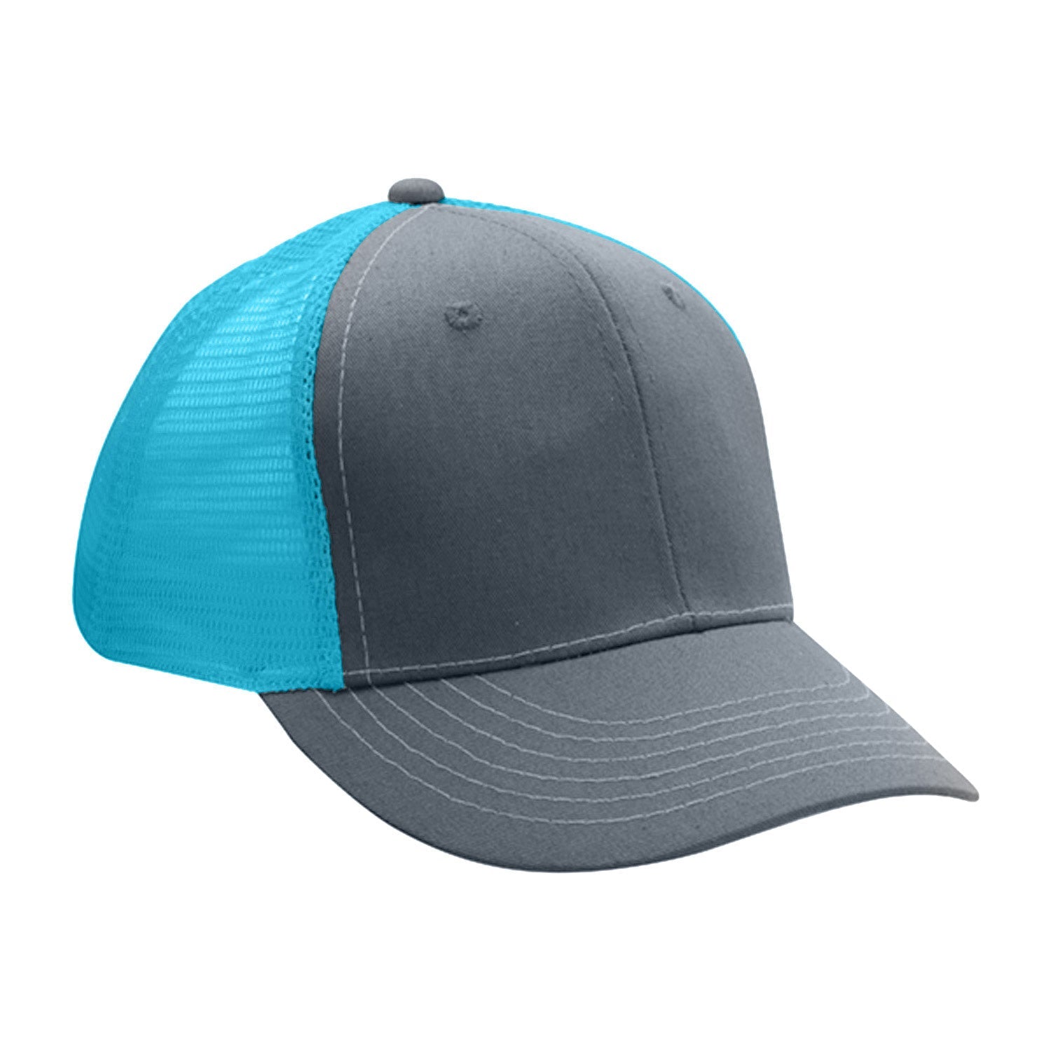 Cobra Cap Truck-6 6 Panel Trucker Twill/mesh - Charcoal Aqua