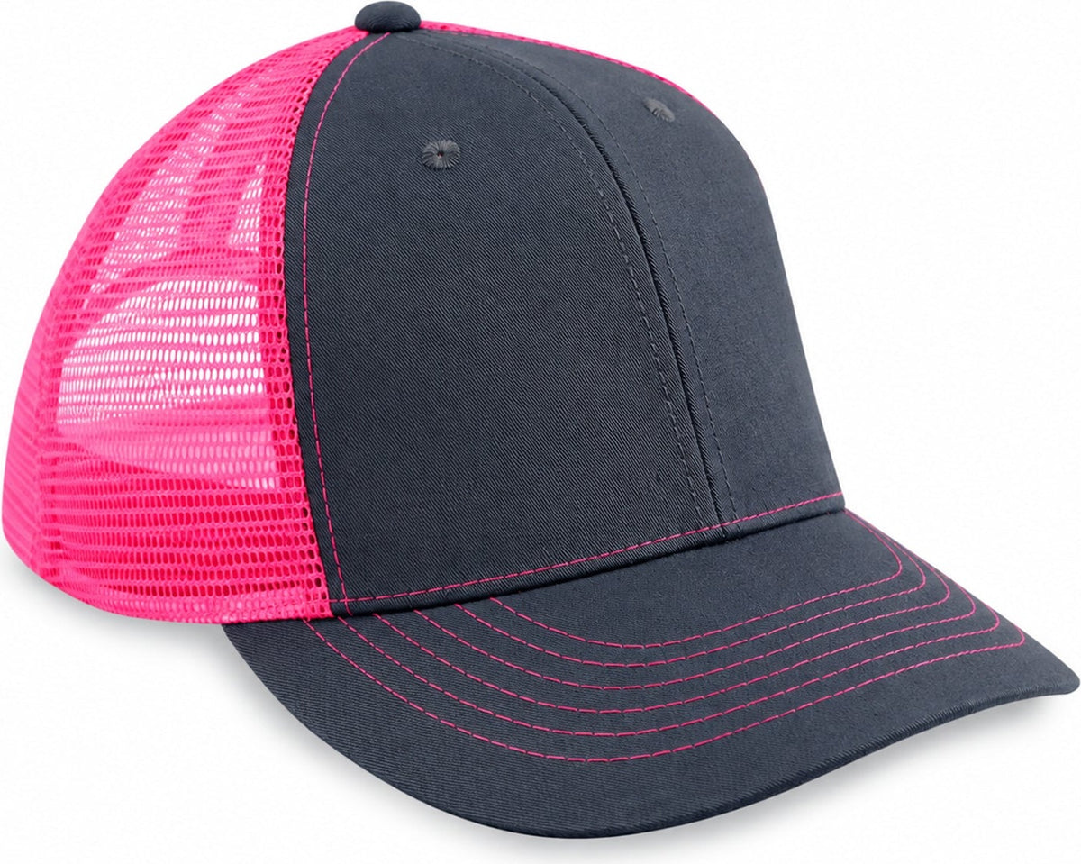 Cobra Cap Truck-6 6 Panel Trucker Twill/mesh - Charcoal Neon Pink