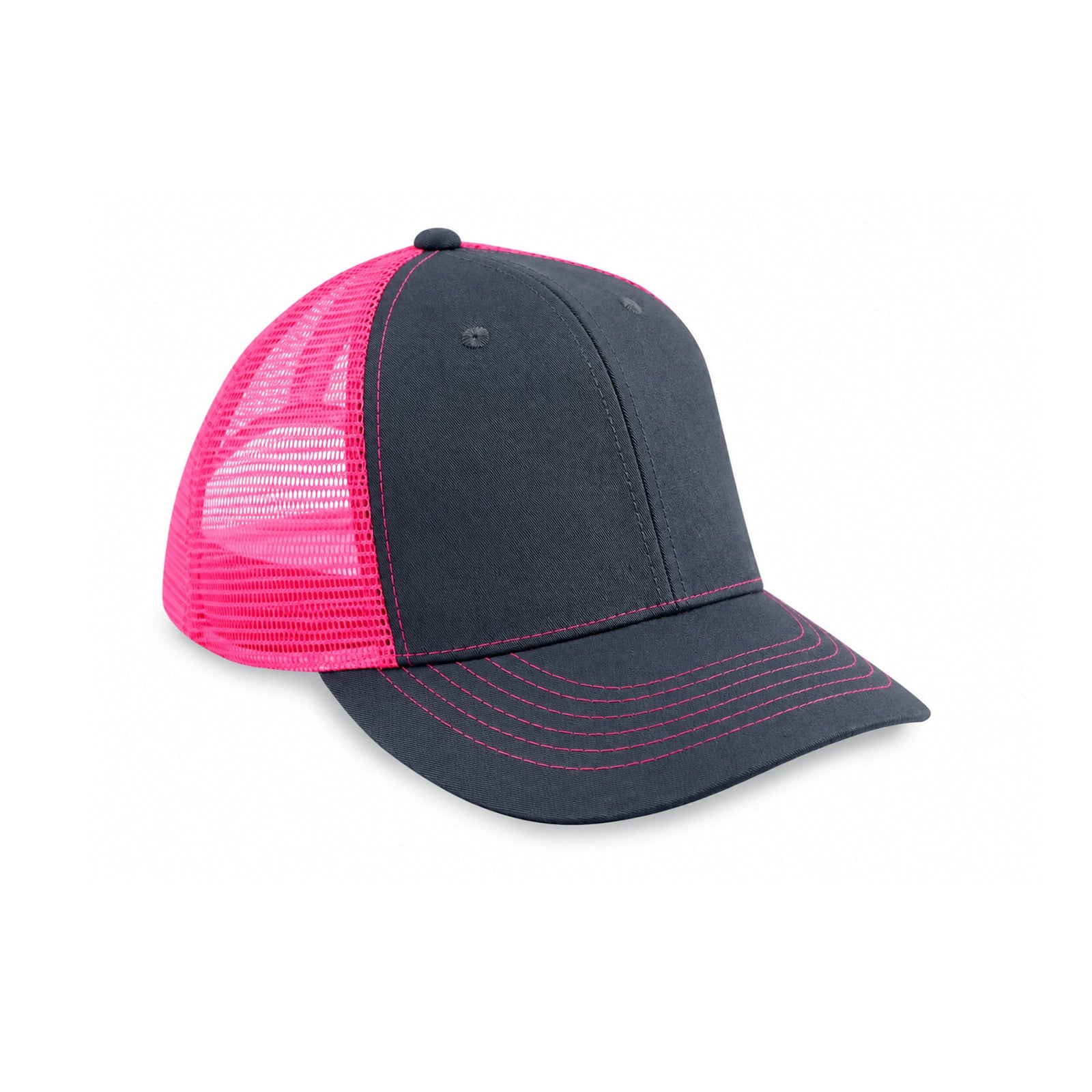 Cobra Cap Truck-6 6 Panel Trucker Twill/mesh - Charcoal Neon Pink