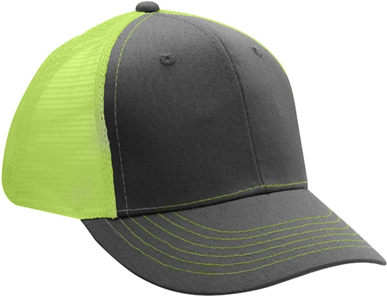 Cobra Cap Truck-6 6 Panel Trucker Twill/mesh - Charcoal Neon Yellow