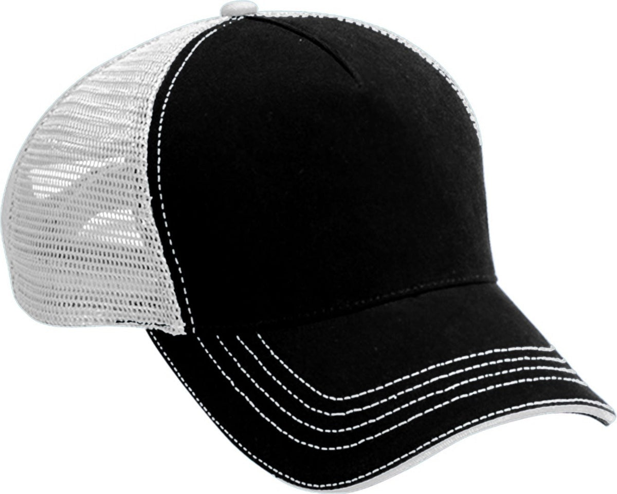 Cobra Cap Wm-5 5 Panel Washed Twill/soft Mesh - Black White