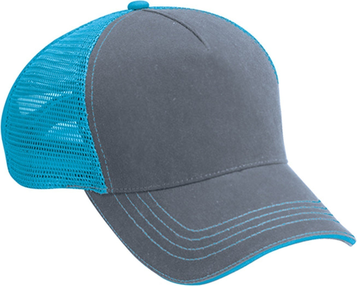 Cobra Cap Wm-5 5 Panel Washed Twill/soft Mesh - Charcoal Aqua