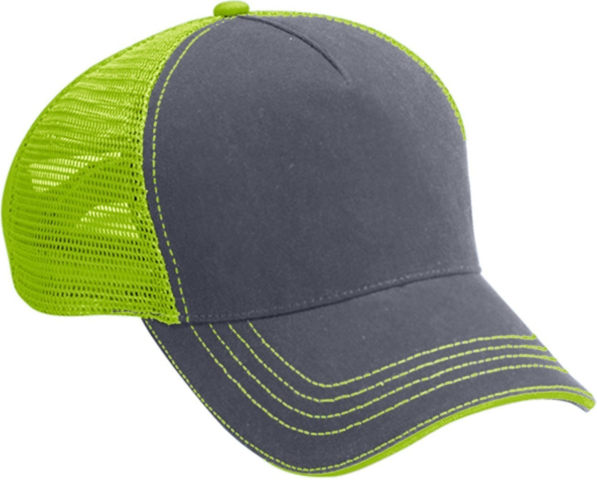Cobra Cap Wm-5 5 Panel Washed Twill/soft Mesh - Charcoal Neon Yellow