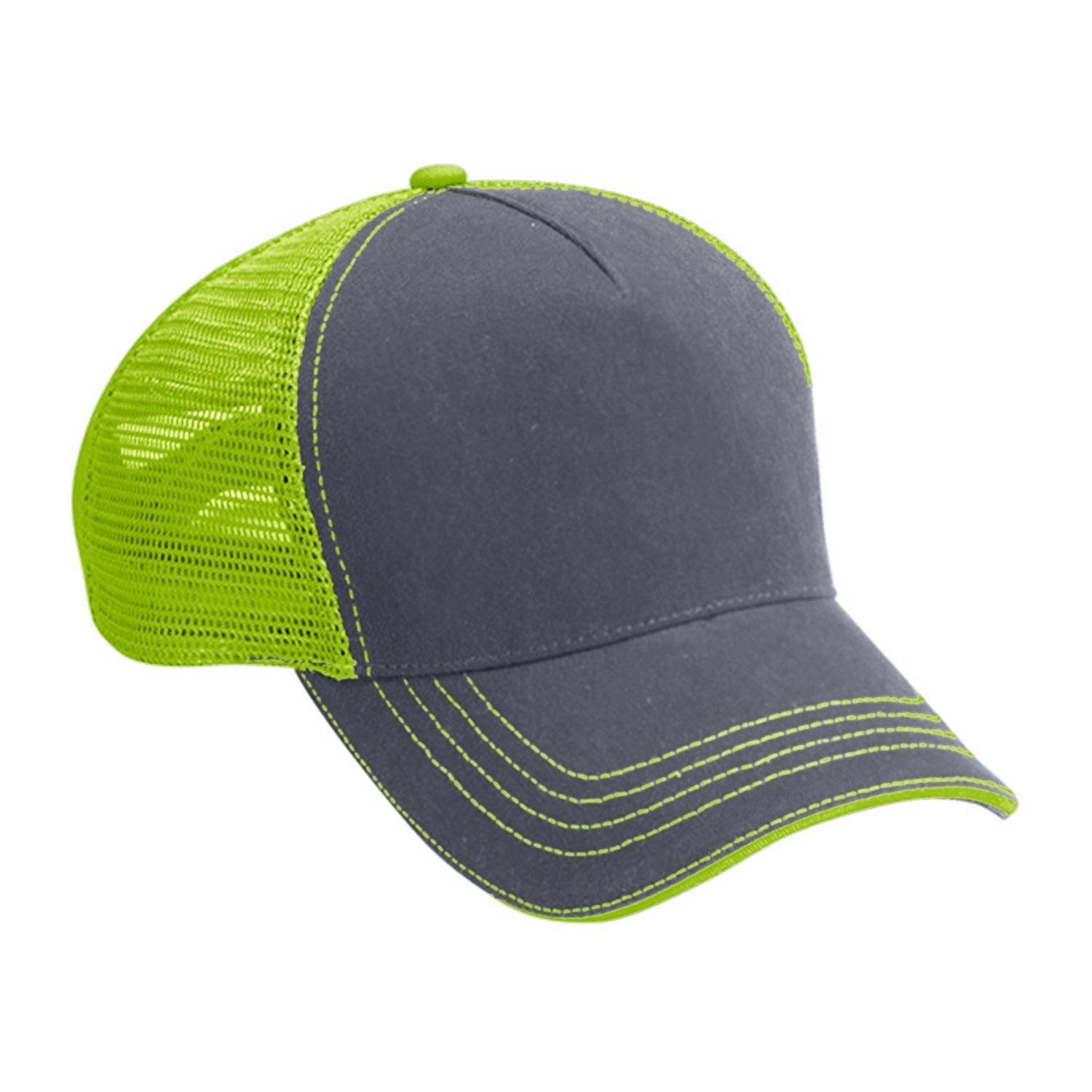 Cobra Cap Wm-5 5 Panel Washed Twill/soft Mesh - Charcoal Neon Yellow