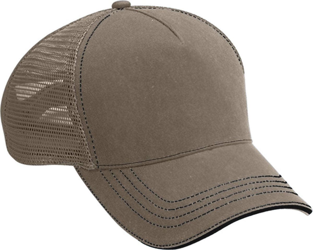 Cobra Cap Wm-5 5 Panel Washed Twill/soft Mesh - Khaki Black