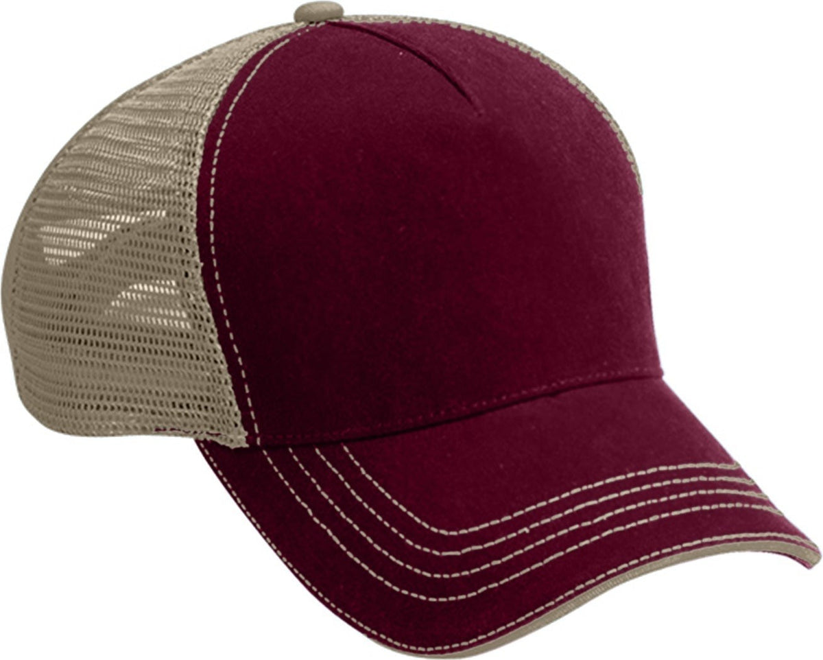 Cobra Cap Wm-5 5 Panel Washed Twill/soft Mesh - Maroon Khaki