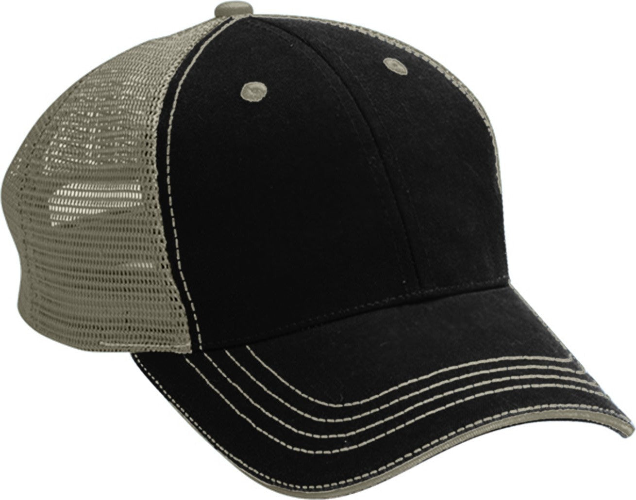 Cobra Cap Wm-6 6 Panel Washed Twill/soft Mesh - Black Khaki