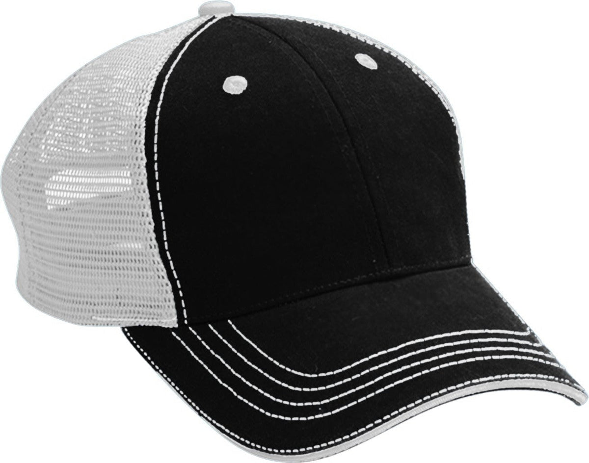 Cobra Cap Wm-6 6 Panel Washed Twill/soft Mesh - Black White