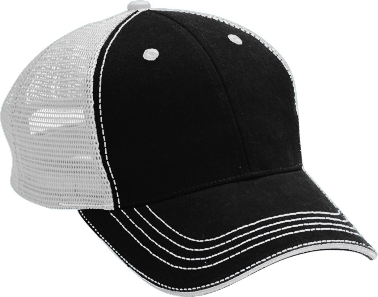 Cobra Cap Wm-6 6 Panel Washed Twill/soft Mesh - Black White